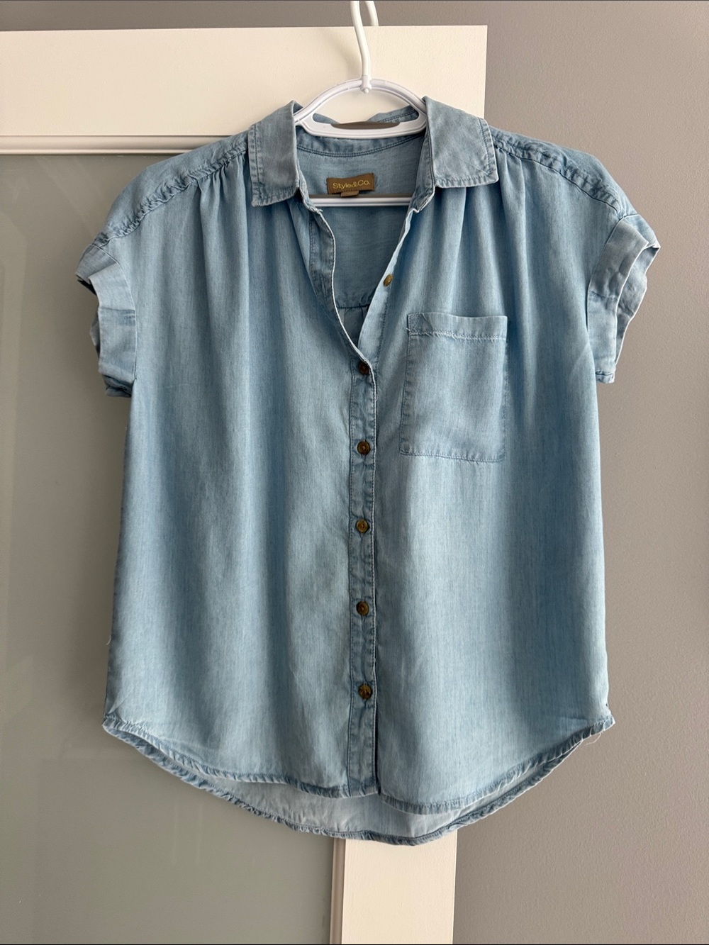 Style & Co. Light Blue Short-Sleeve Button-Down Denim Shirt